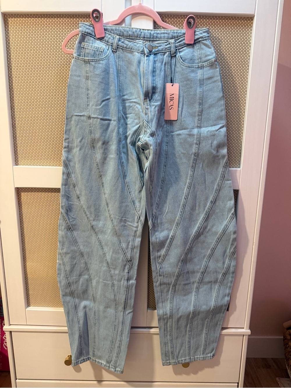 Micas Light Wash Curved-Seam Denim Jeans